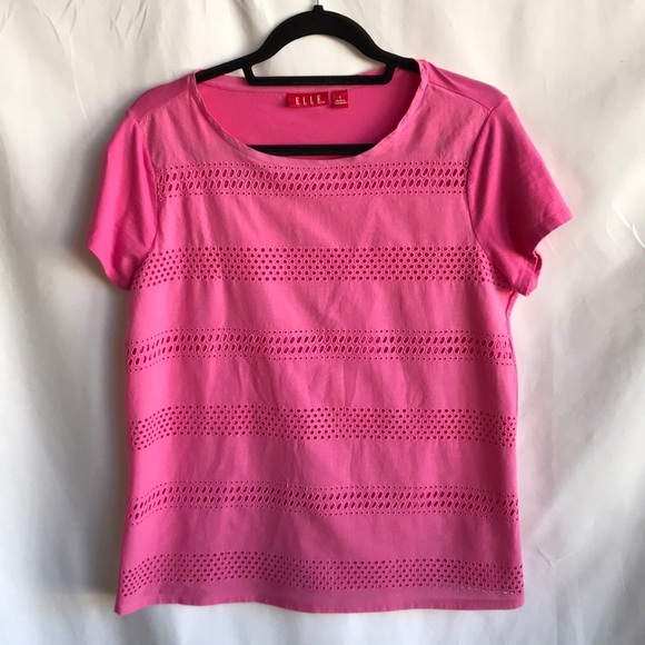 Elle pink short-sleeve top with second front layer with cutouts, size L - Picture 1 of 9